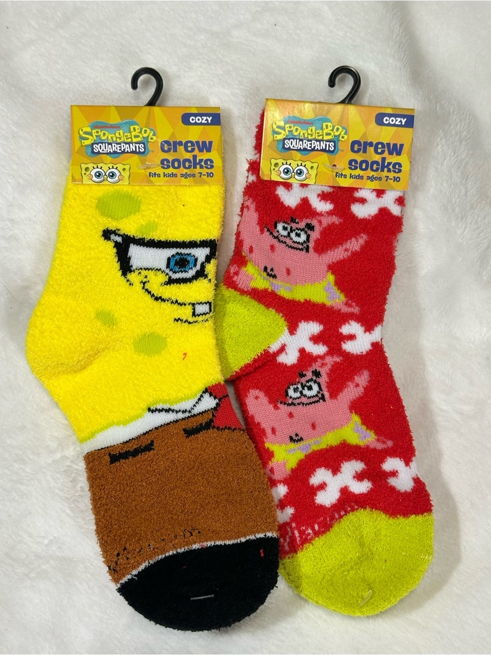 SpongeBob & Patrick Fuzzy Cozy Crew Socks Set Kids Ages 7-10 2 Pack